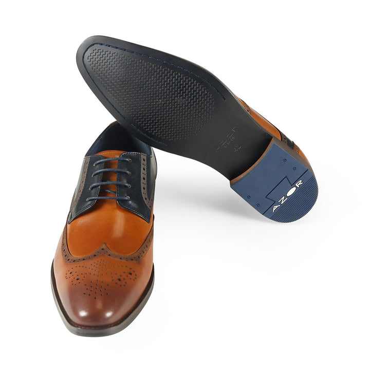 Azor ZM3825 Missori Tan Brown & Navy Blue Brogue Shoes - Baks Menswear Bournemouth