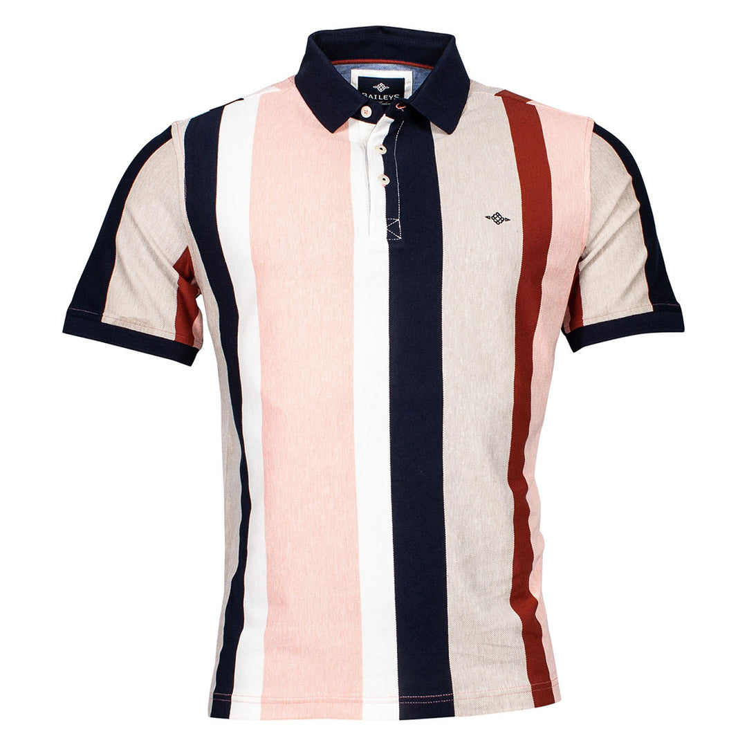 Baileys 105256 97 Navy Coral Beige Vertical Stripe Polo Shirt - Baks Menswear Bournemouth