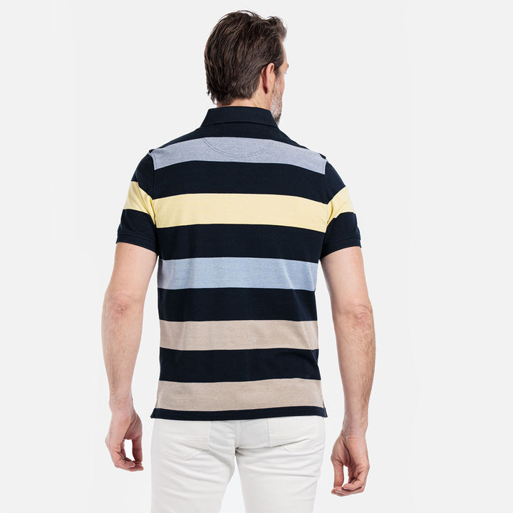 Baileys 215205-8 Navy Yellow Beige Stripe Polo Shirt - Baks Menswear Bournemouth