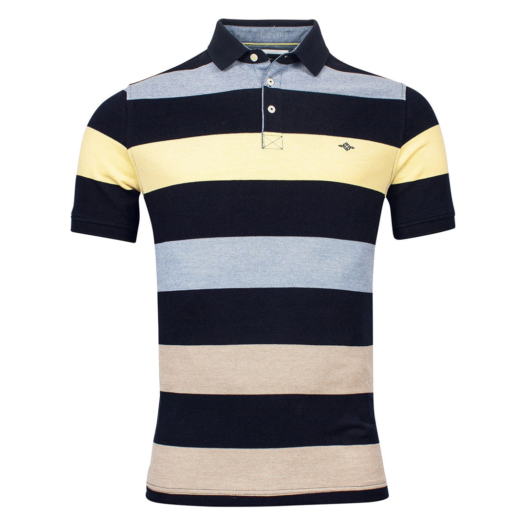 Baileys 215205-8 Navy Yellow Beige Stripe Polo Shirt - Baks Menswear Bournemouth