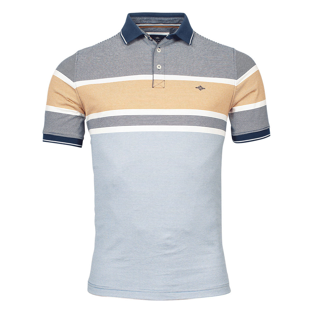 Baileys 215207-30 Blue Beige Stripe Polo Shirt - Baks Menswear Bournemouth