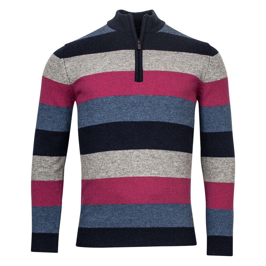 Baileys 228444-543 Navy Grey Pink Stripe Zip Neck Lambswool Jumper - Baks Menswear Bournemouth