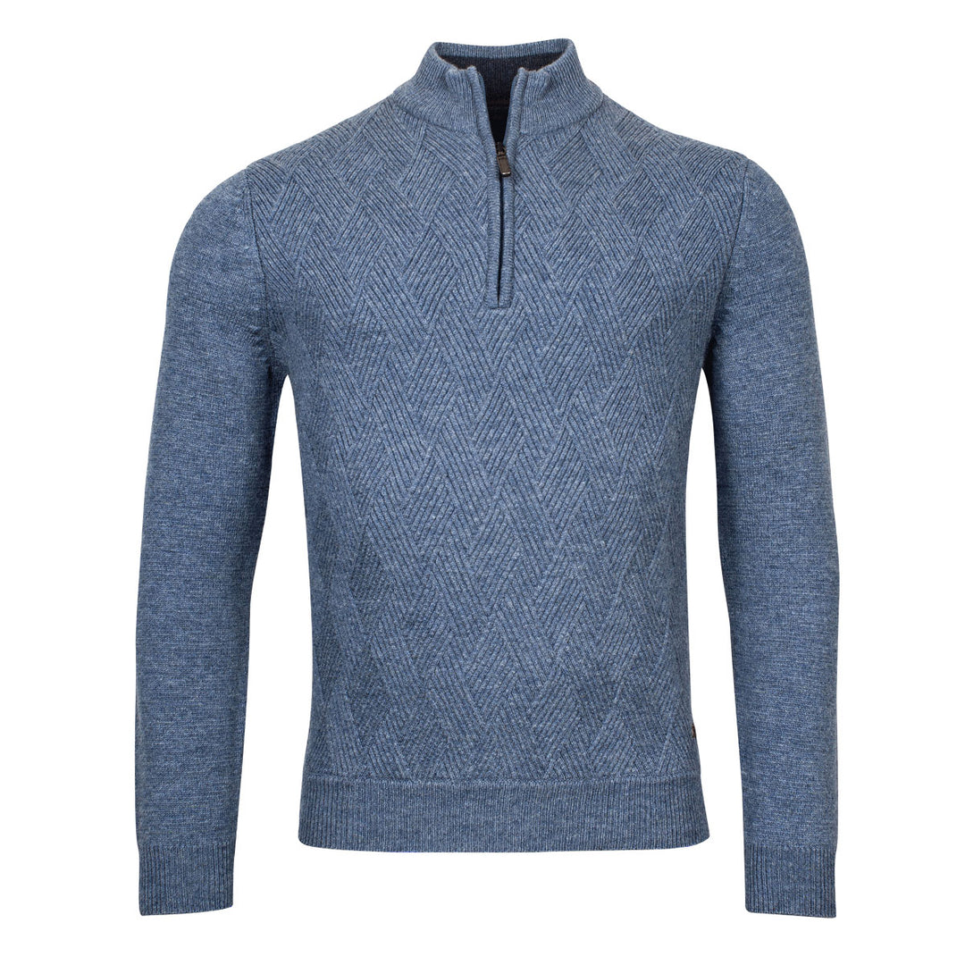 Baileys 228452-536 Denim Blue Zip Neck Lattice Knit Lambswool Jumper (11)