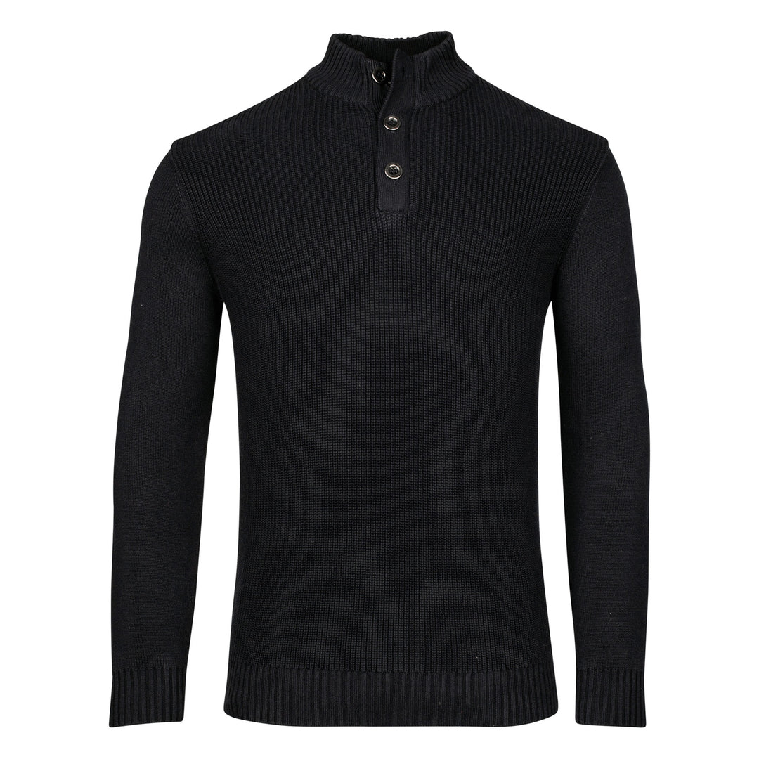 Baileys Ribbed Jumper Black Half Button Neck 428436-90 - Baks Menswear Bournemouth