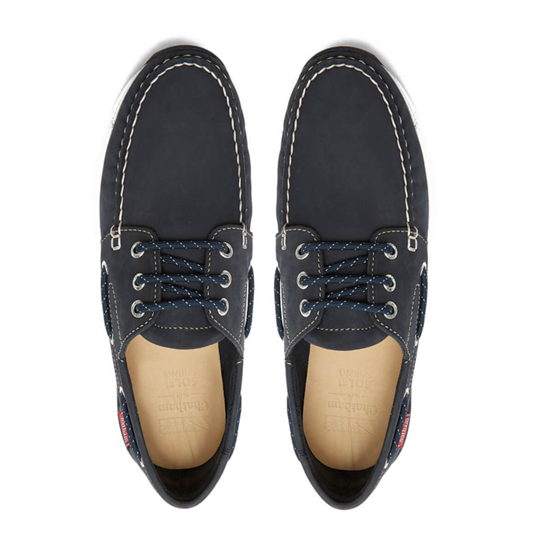 Chatham Hastings Navy Premium Nubuck Leather Lace Up Deck Shoes - Baks Menswear