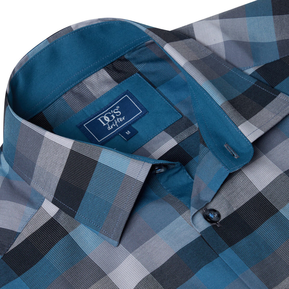 DG's Drifter 1-14491-26 Geneva Blue Long Sleeve Checked Shirt - Baks Menswear Bournemouth