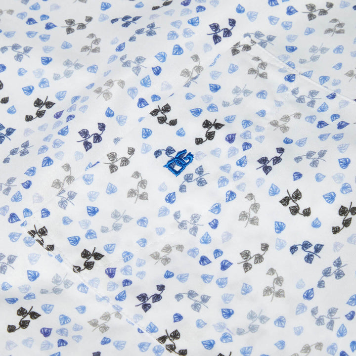 DG's Drifter 1-14496-12 Geneva Blue White Leaf Print Long Sleeve Shirt - Baks Menswear Bournemouth