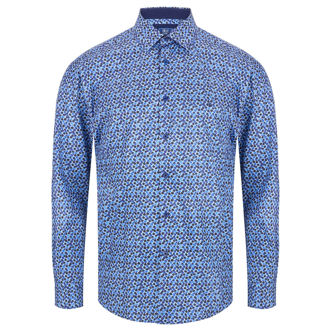 DG's Drifter 1-14497-24 Geneva Blue Abstarct Print Long Sleeve Shirt - Baks Menswear Bournemouth