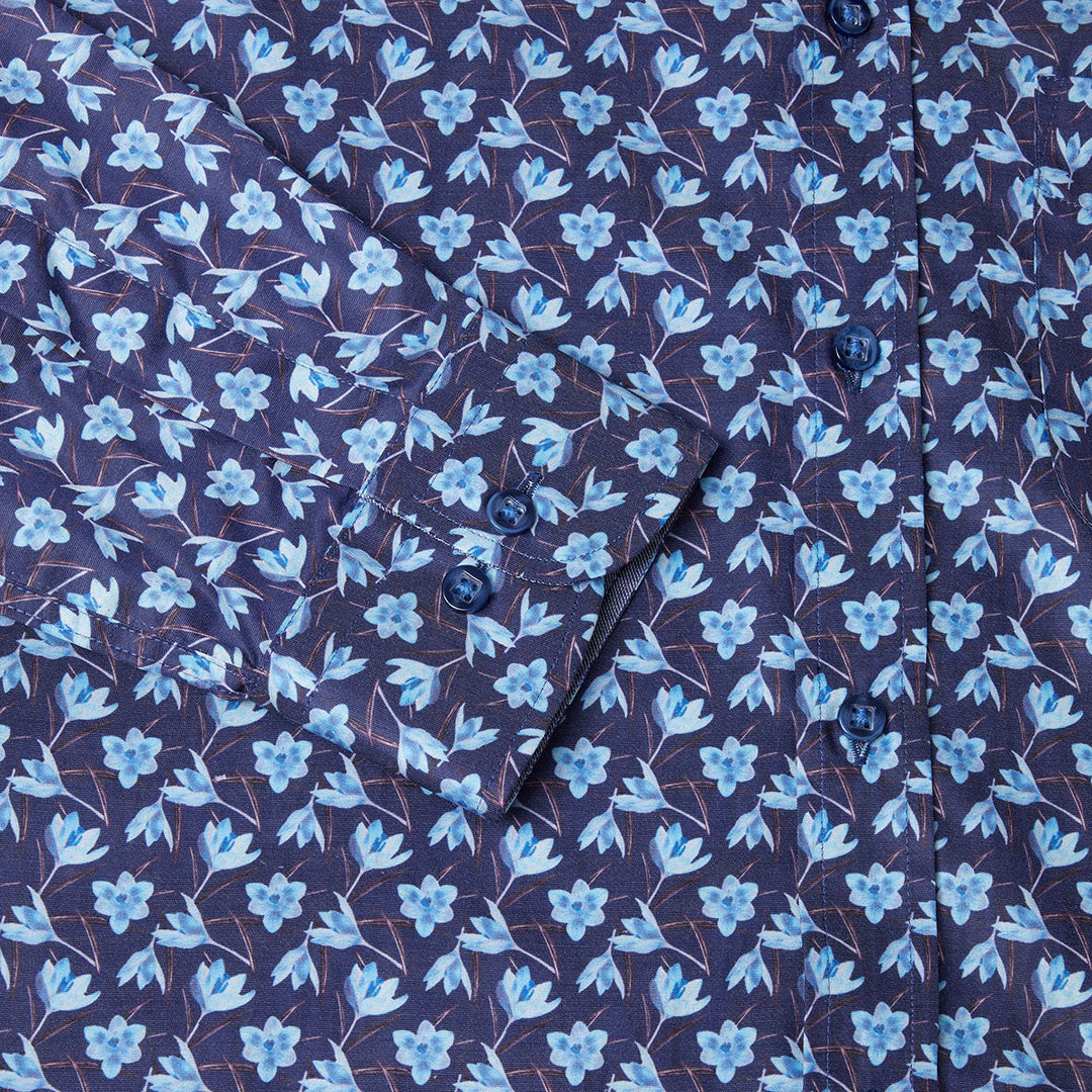 DG's Drifter 1-14588-78 Geneva Navy Floral Print Long Sleeve Shirt - Baks Menswear Bournemouth