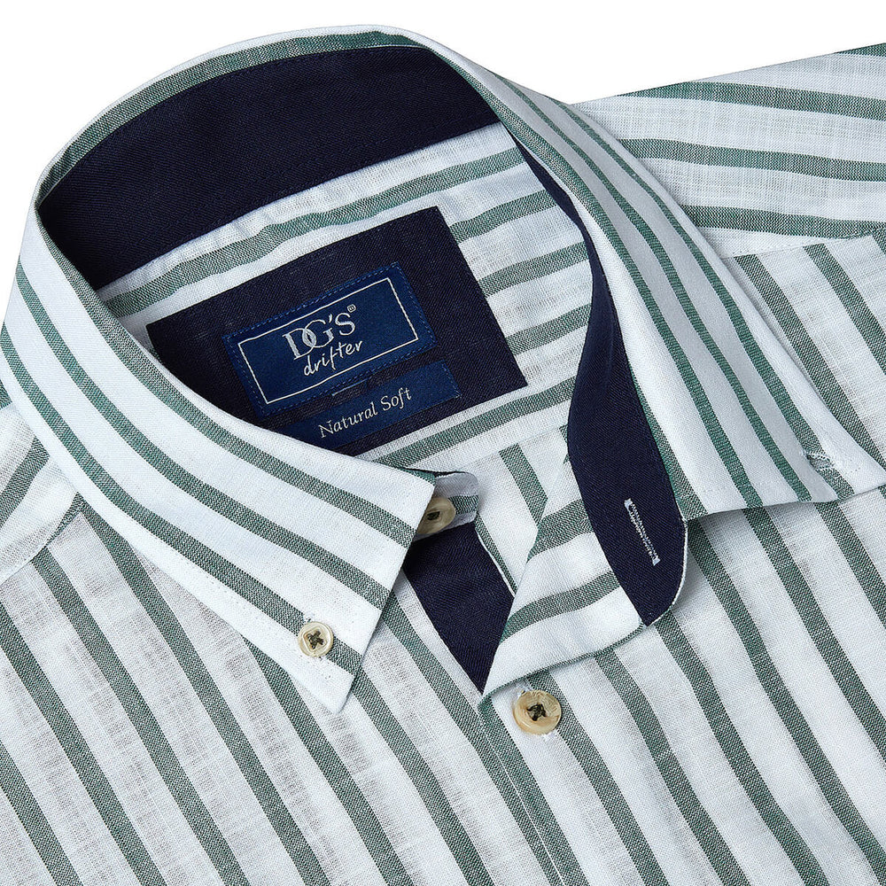 DG's Drifter 121-14503SS-13 Green Stripe Short Sleeve Shirt - Baks Menswear Bournemouth