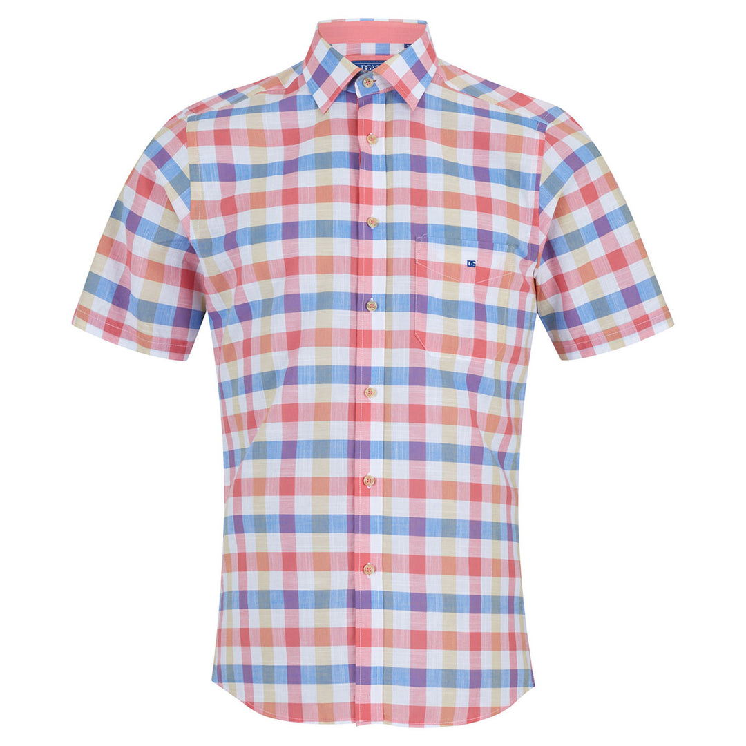 DG's Drifter 141-14725SS 62 Geneva Pink Check Short Sleeve Shirt - Baks Menswear Bournemouth
