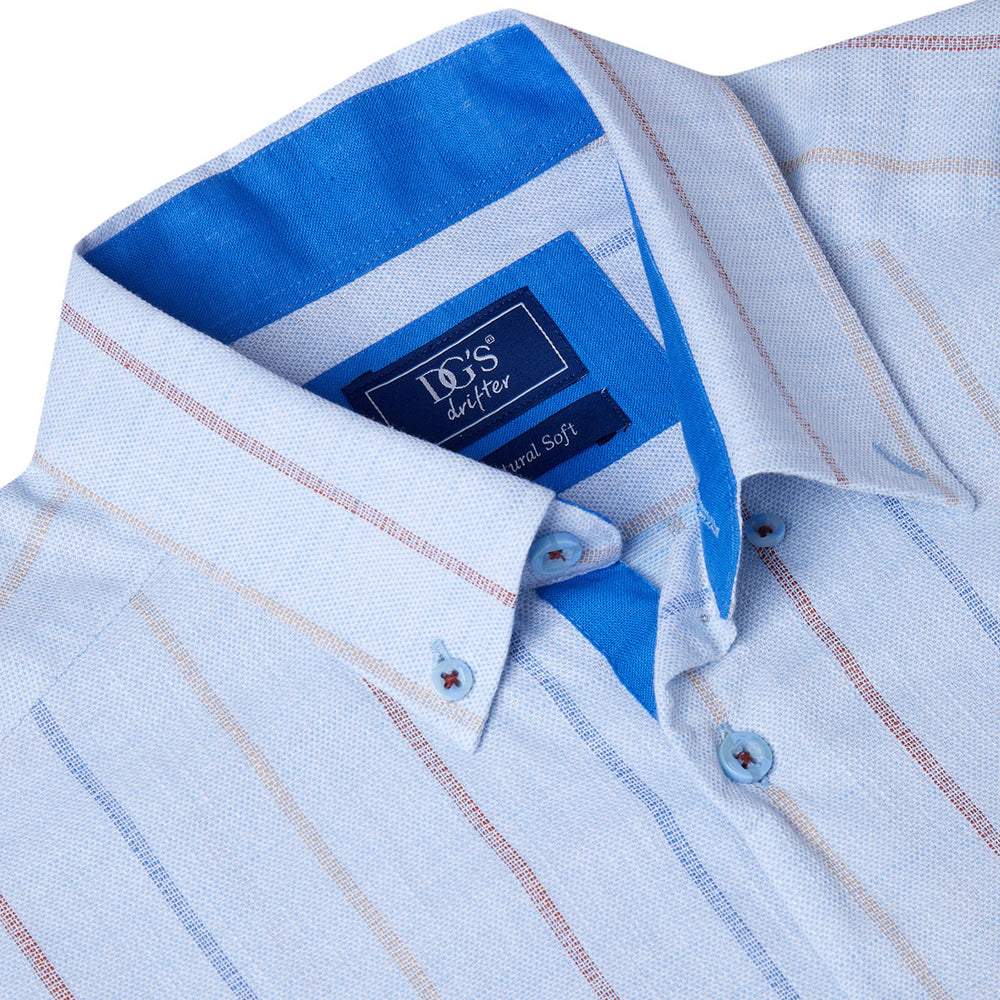 DG's Drifter 14546SS-22 Ivano Blue Striped Short Sleeve Mens Shirt - Baks Menswear Bournemouth