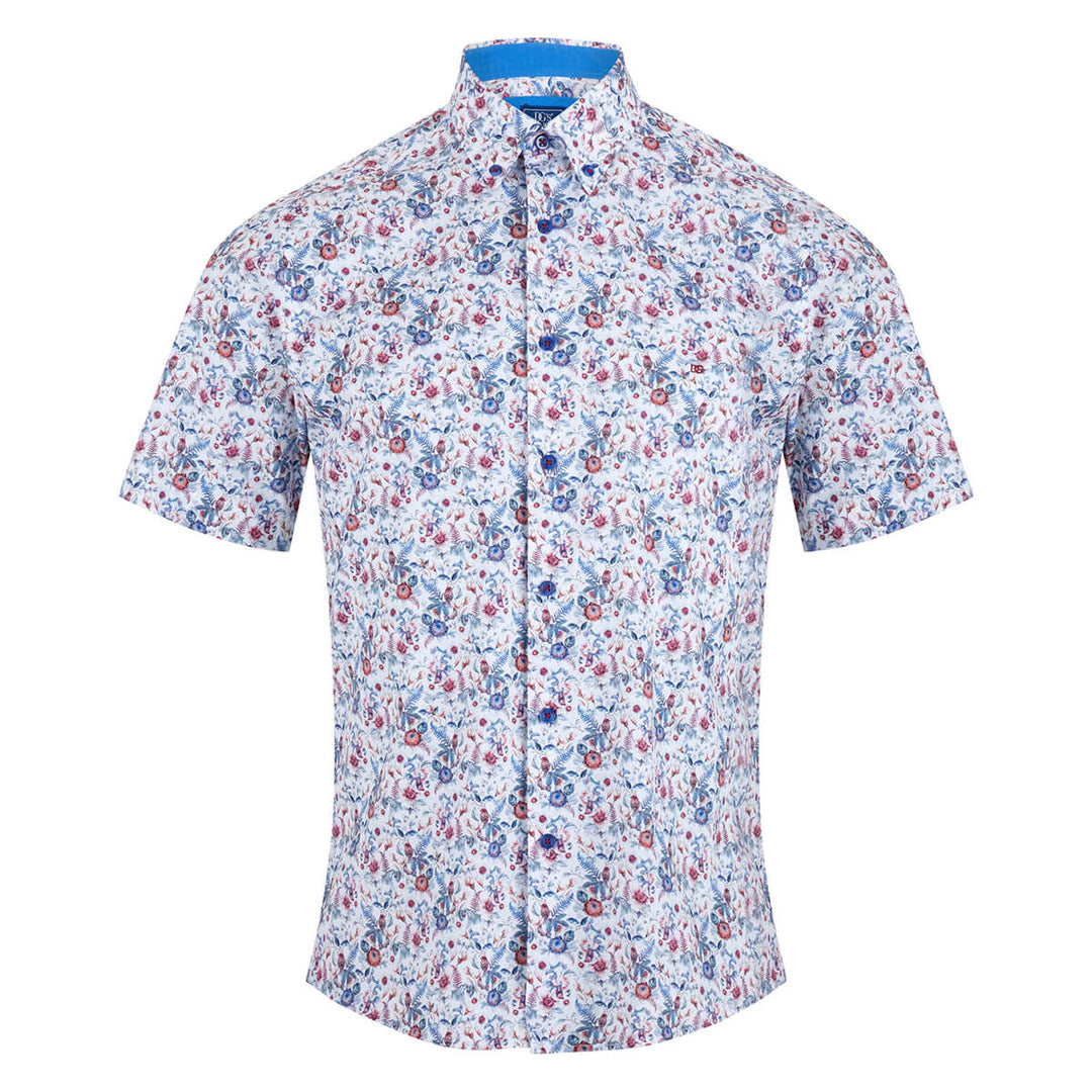 DG's Drifter 14567SS-18 Ivano Blue Floral Print Mens Short Sleeve Shirt - Baks Menswear