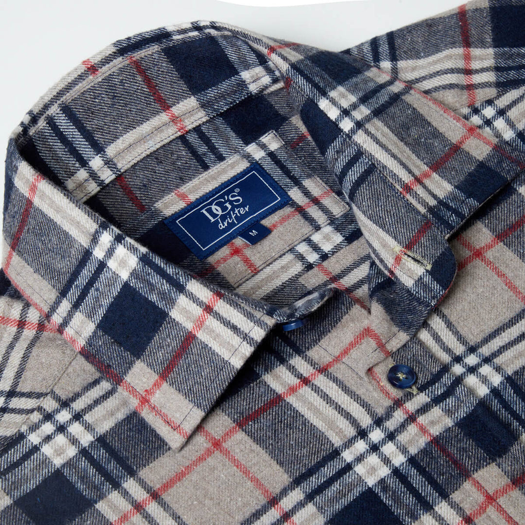 DG's Drifter 531-14494-92 Giovanni Stone Check Long Sleeve Flannel Shirt - Baks Menswear Bournemouth