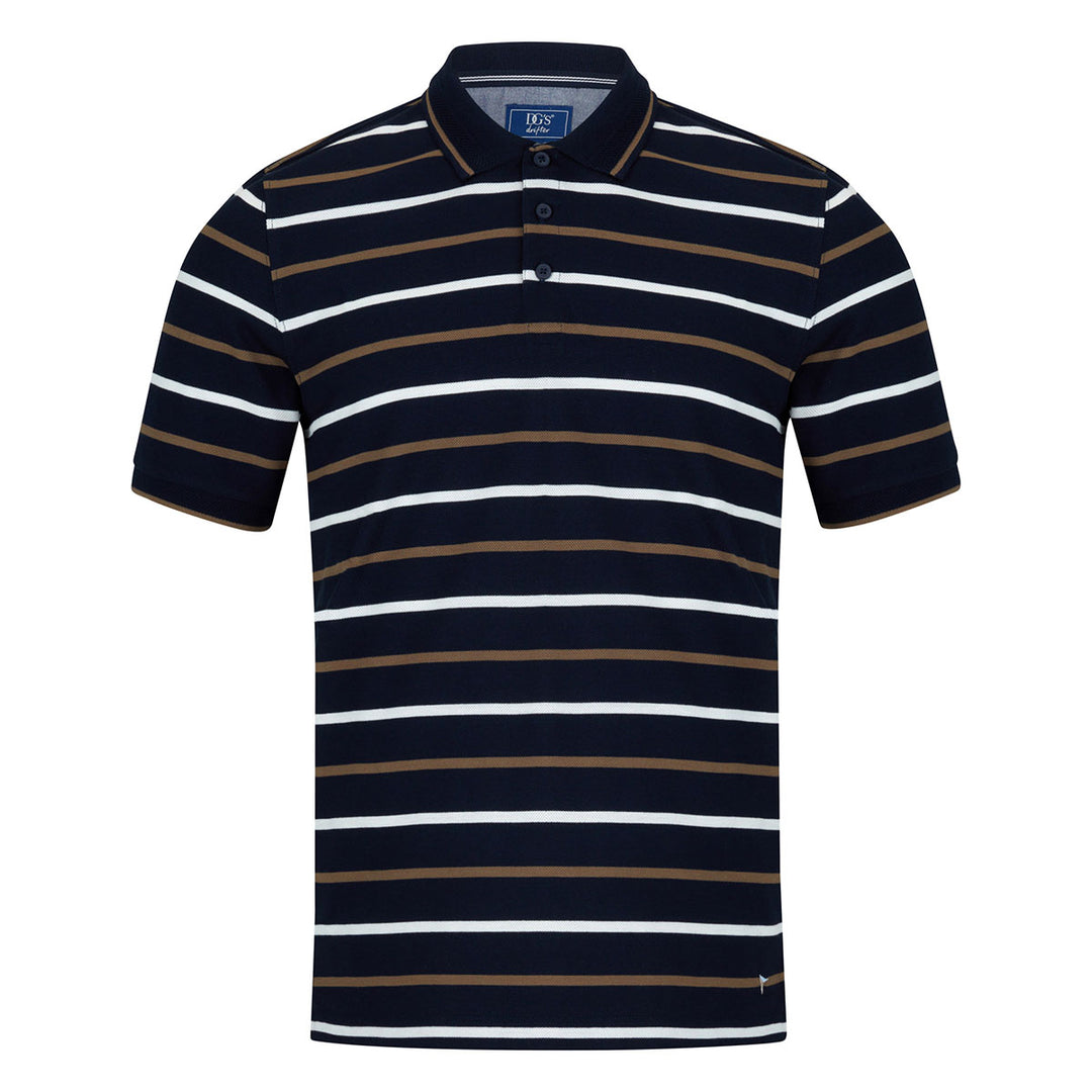 DG's Drifter 55195 78 Navy Striped Short Sleeve Polo Shirt - Baks Menswear Bournemouth