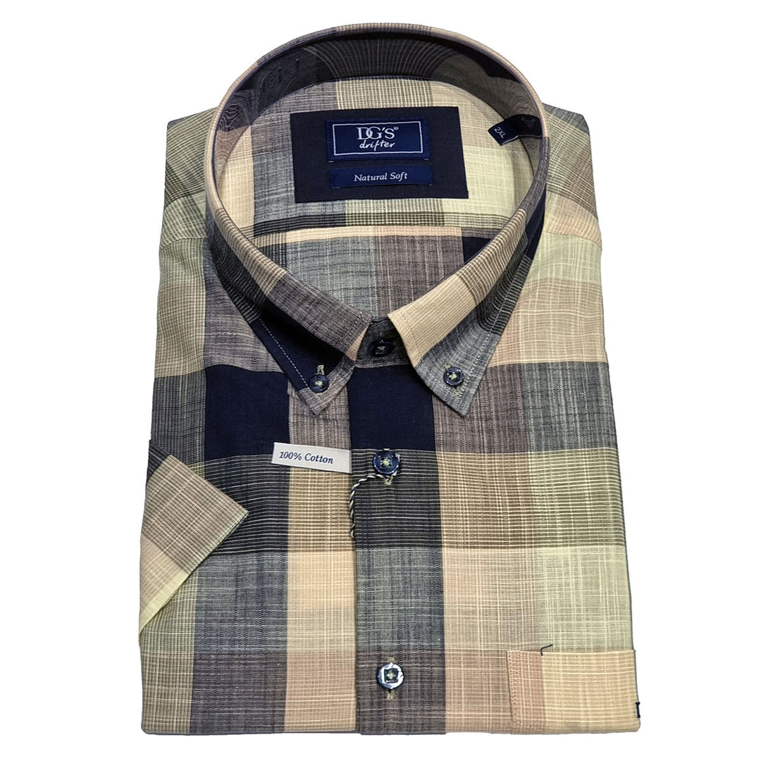 DG's Drifter Geneva 141-14731SS 52 Yellow Check Short Sleeve Shirt - Baks Menswear Bournemouth