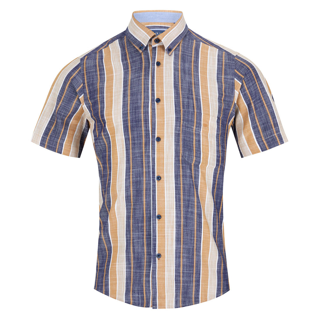 DG's Drifter Geneva 141-14733SS 28 Dark Blue Stripe Short Sleeve Shirt - Baks Menswear Bournemouth