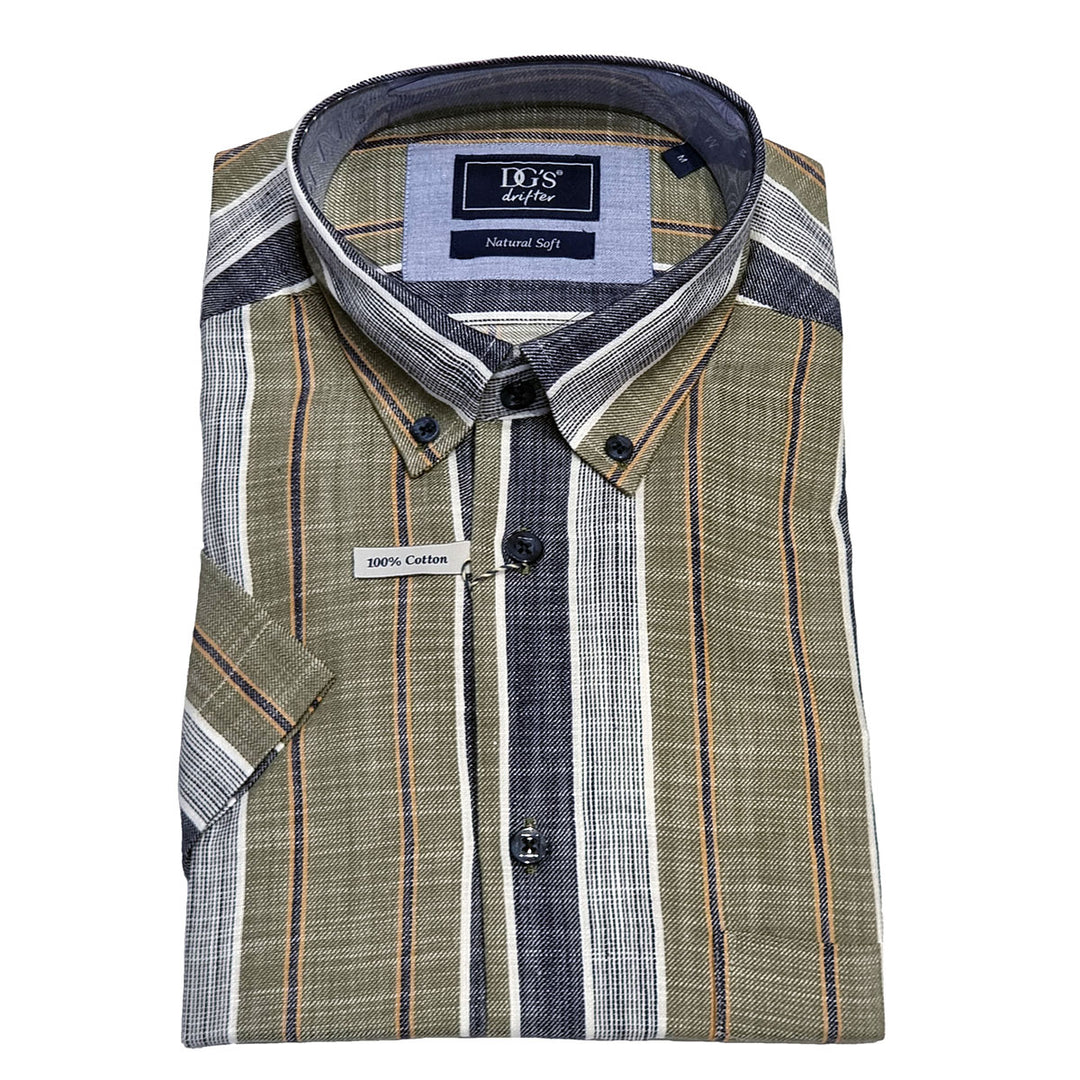 DG's Drifter Geneva 141-14733SS 34 Green Stripe Short Sleeve Shirt - Baks Menswear Bournemouth
