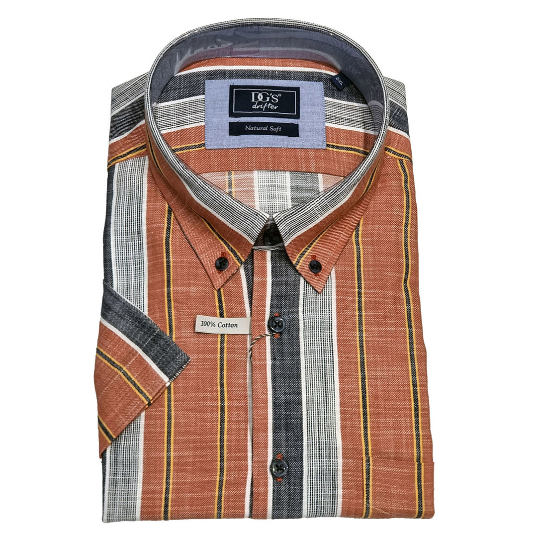 DG's Drifter Geneva 141-14733SS 59 Dark Orange Stripe Short Sleeve Shirt - Baks Menswear Bournemouth