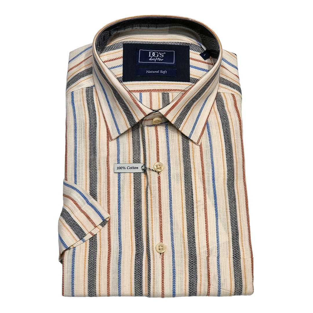 DG's Drifter Geneva 141-14734SS 92 Stone Striped Short Sleeve Shirt - Baks Menswear Bournemouth