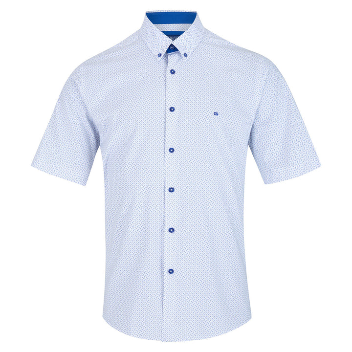DG's Drifter Geneva 14627SS 12 Blue White Print Short Sleeve Shirt - Baks Menswear Bournemouth