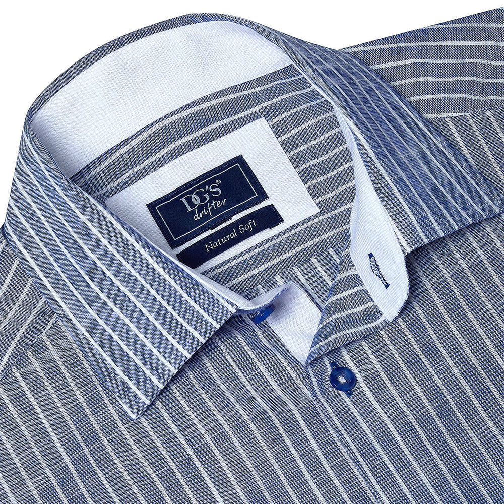 DG's Drifter Giovanni 121-14502SS-24 Blue Stripe Short Sleeve Shirt - Baks Menswear Bournemouth
