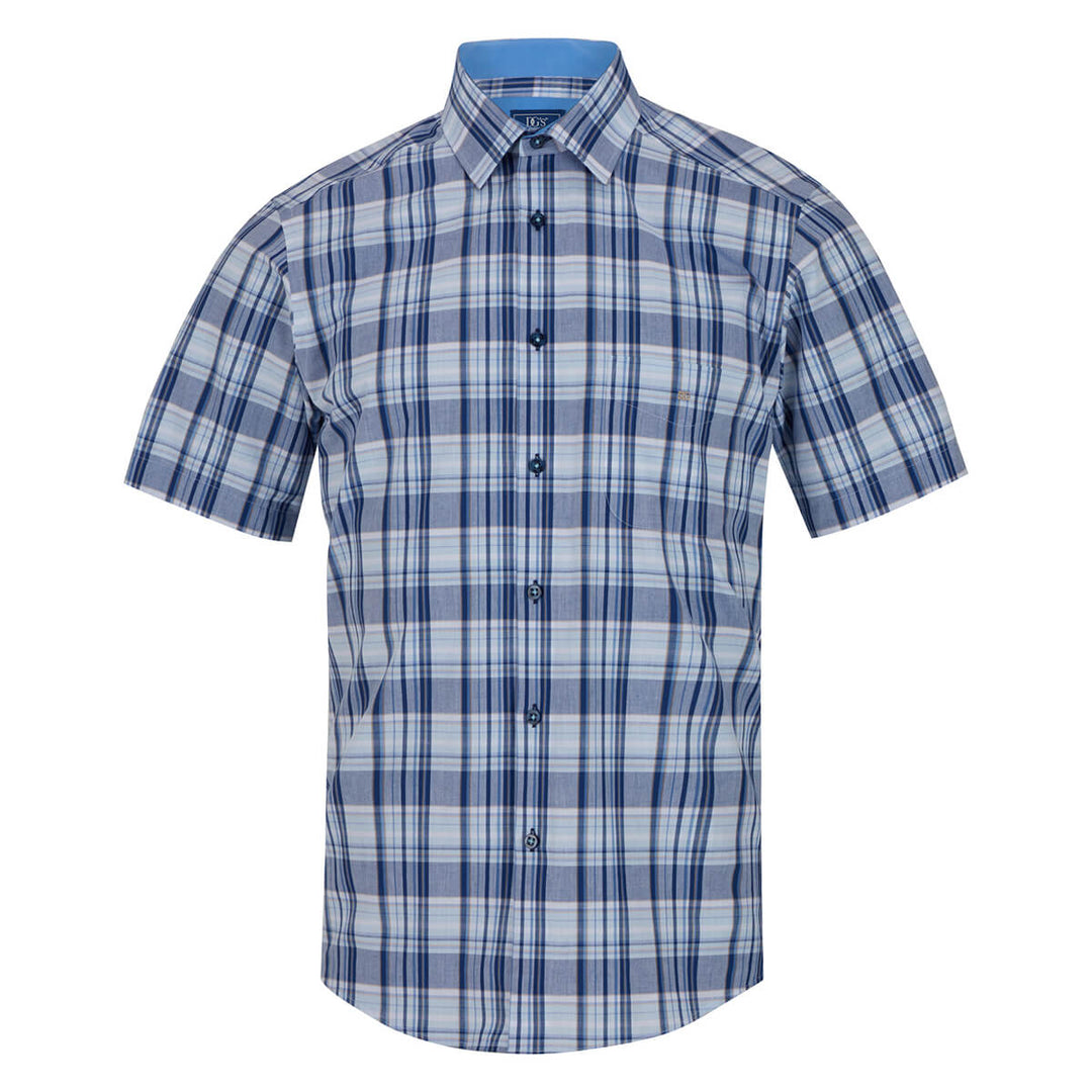 DG's Drifter Giovanni 121-14510SS-23 Navy Blue Check Short Sleeve Shirt - Baks Menswear