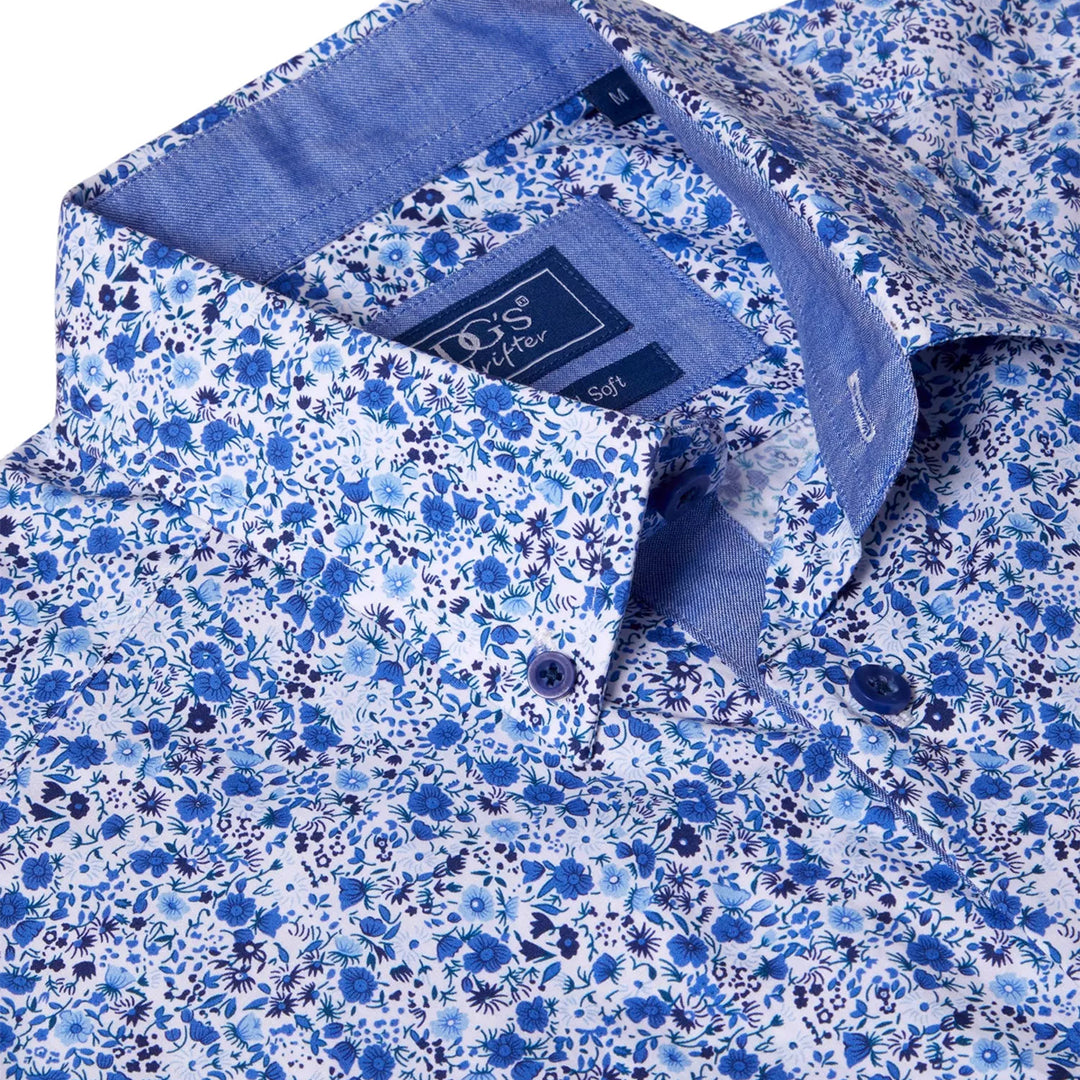 DG's Drifter Giovanni Navy Print Short Sleeve Casual Shirt 14780SS 78 - Baks Menswear Bournemouth