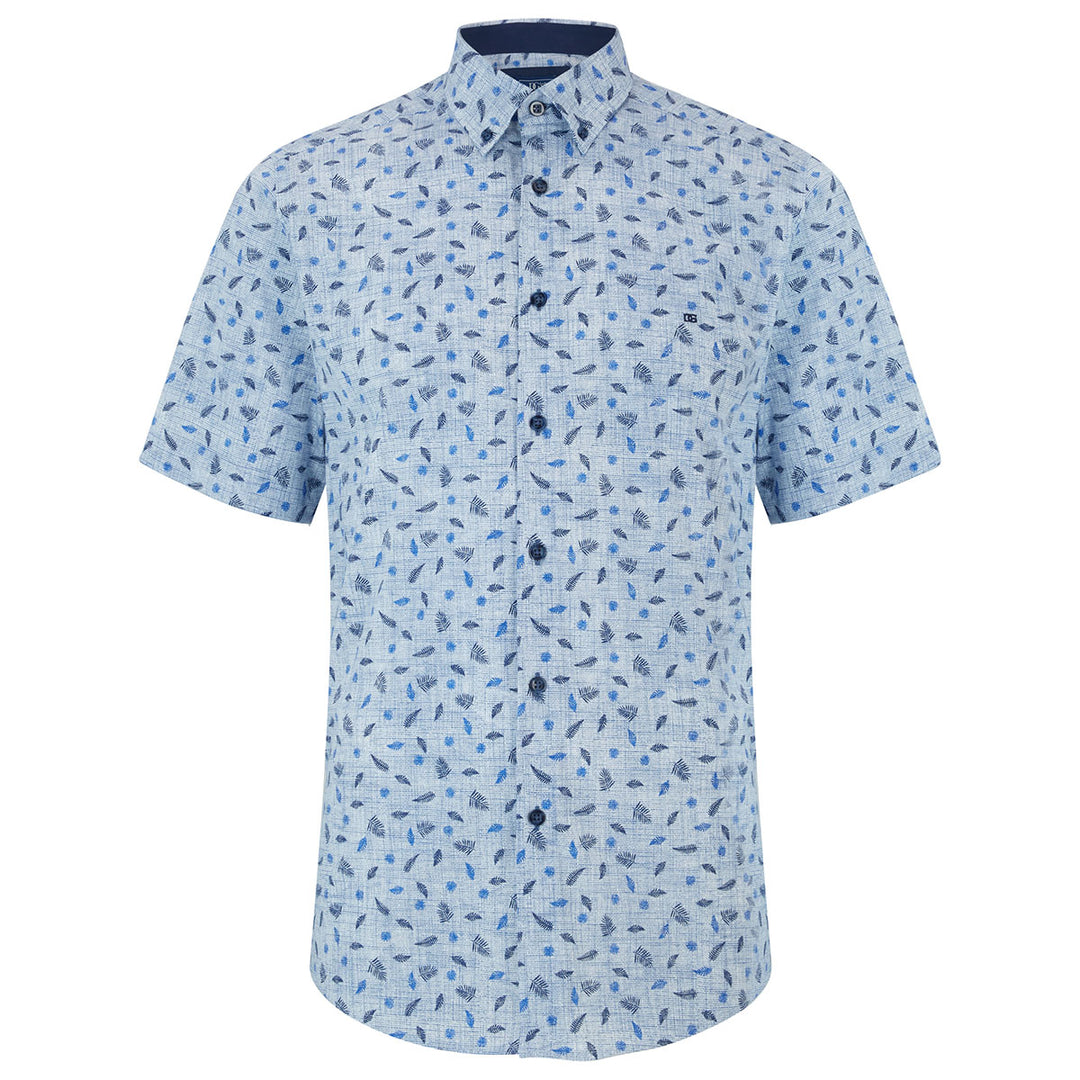 DG's Drifter Ivano 111-14329SS-22 Blue Leaf Print Short Sleeve Shirt - Baks Menswear Bournemouth