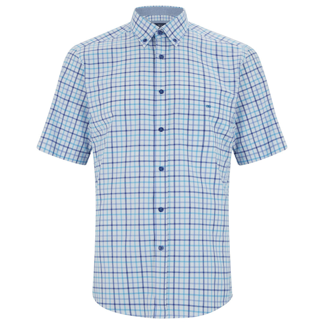 DG's Drifter Ivano 121-14308SS-12 Blue Check Short Sleeve Shirt - Baks Menswear Bournemouth