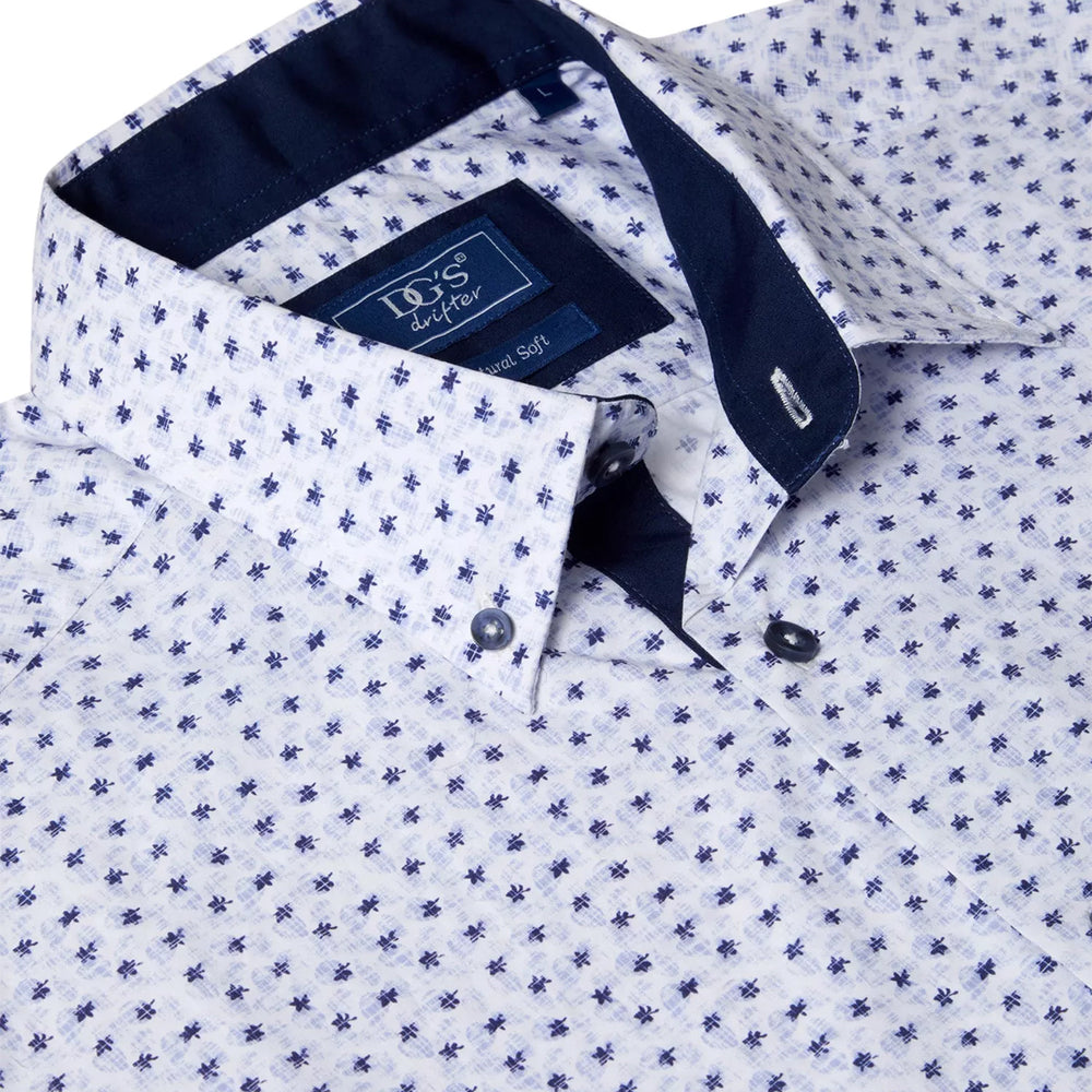 DG's Drifter Ivano Blue Print Short Sleeve Casual Shirt 14776SS 25 - Baks Menswear Bournemouth
