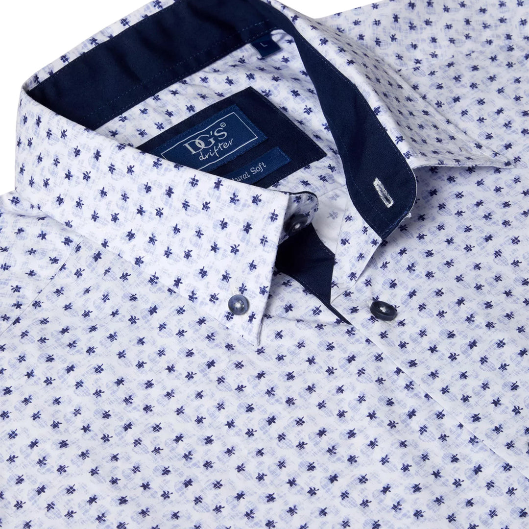 DG's Drifter Ivano Blue Print Short Sleeve Casual Shirt 14776SS 25 - Baks Menswear Bournemouth