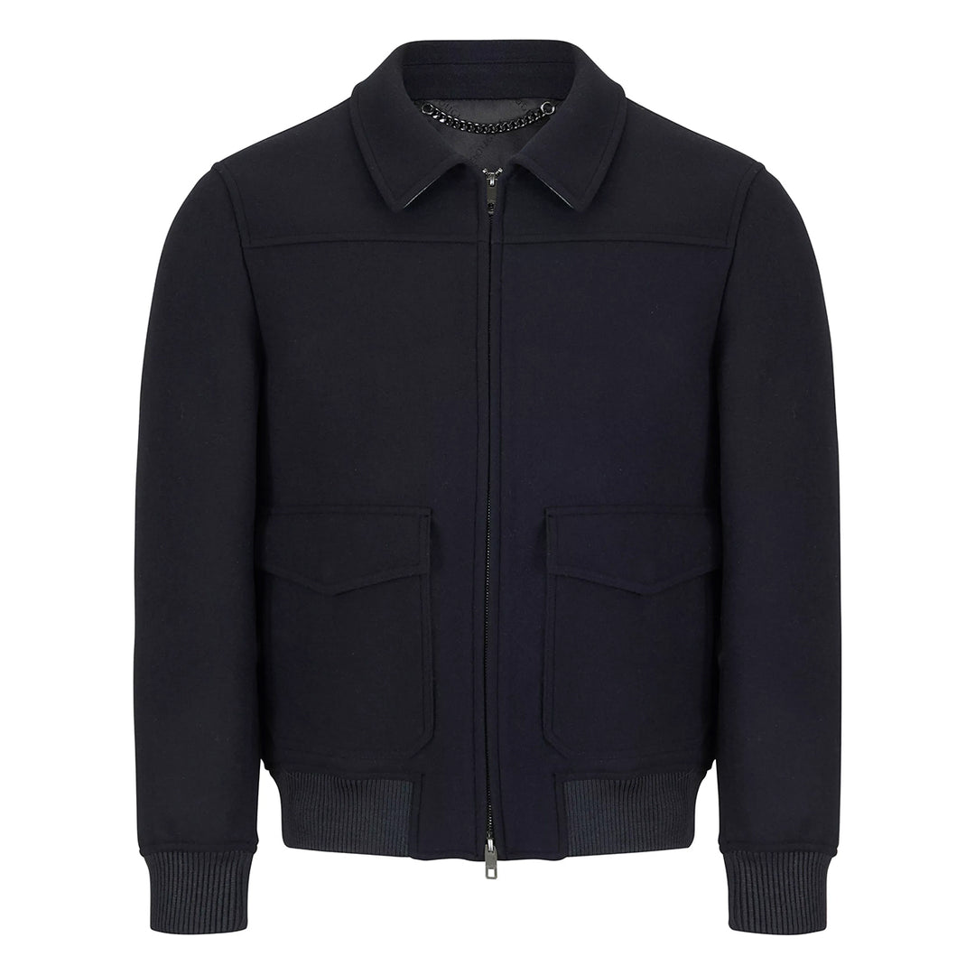 Black jacket with a collar on a white background