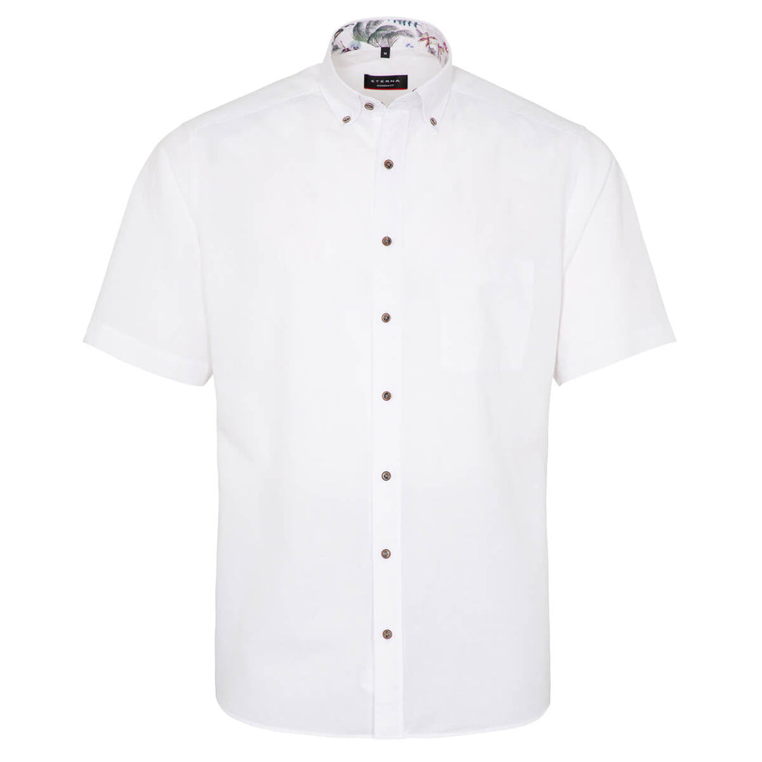 Eterna 1SH00602 2344-02C243 White Linen Short Sleeve Shirt - Baks Menswear
