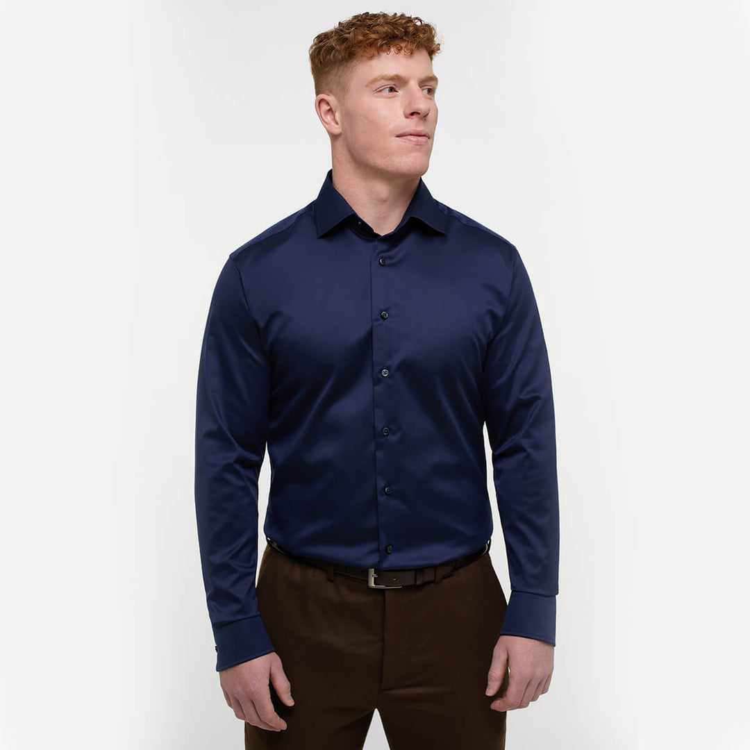Eterna 1SH04302 8005-18X687 Navy Two Ply Modern Fit Long Sleeve Shirt - Baks Menswear Bournemouth