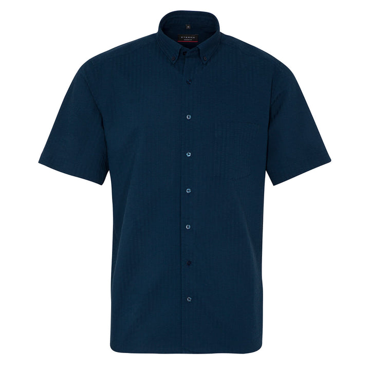 Eterna 1SH11370 2539-19CS15 Navy Seersucker Short Sleeve Shirt - Baks Menswear
