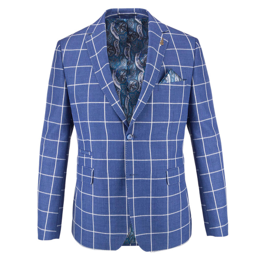 Fratelli Uniti FJK1073 Blue Check Suit Jacket - Baks Menswear