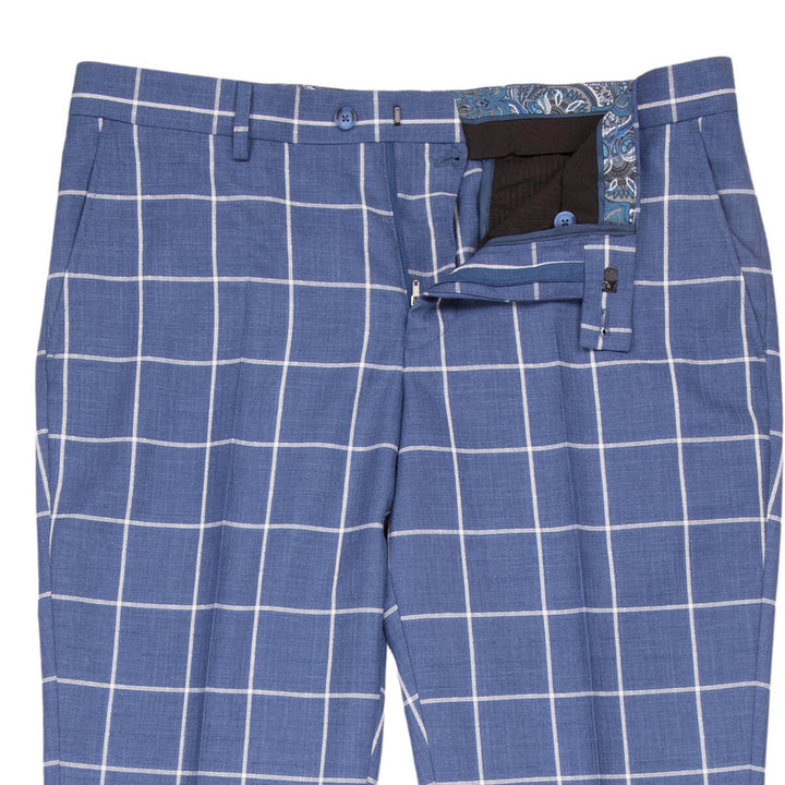 Fratelli Uniti FTR1073 42 Blue Check Suit Trousers - Baks Menswear