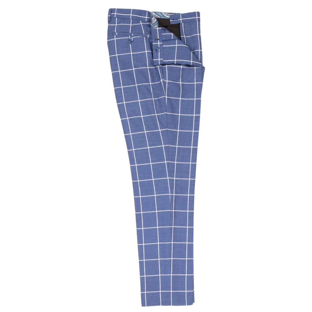 Fratelli Uniti FTR1073 42 Blue Check Suit Trousers - Baks Menswear