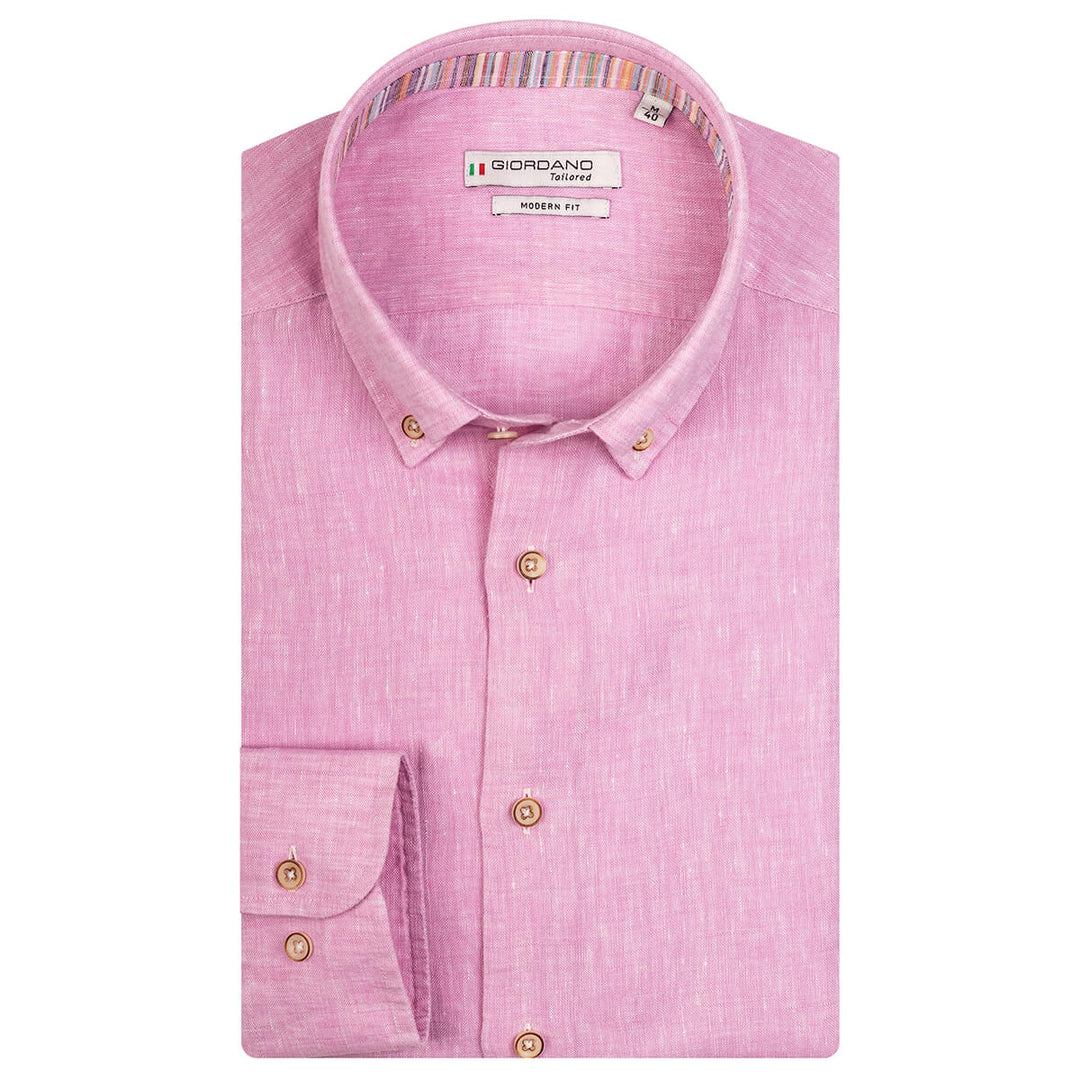 Giordano 107866 Pink Linen Long Sleeve Shirt - Baks Menswear