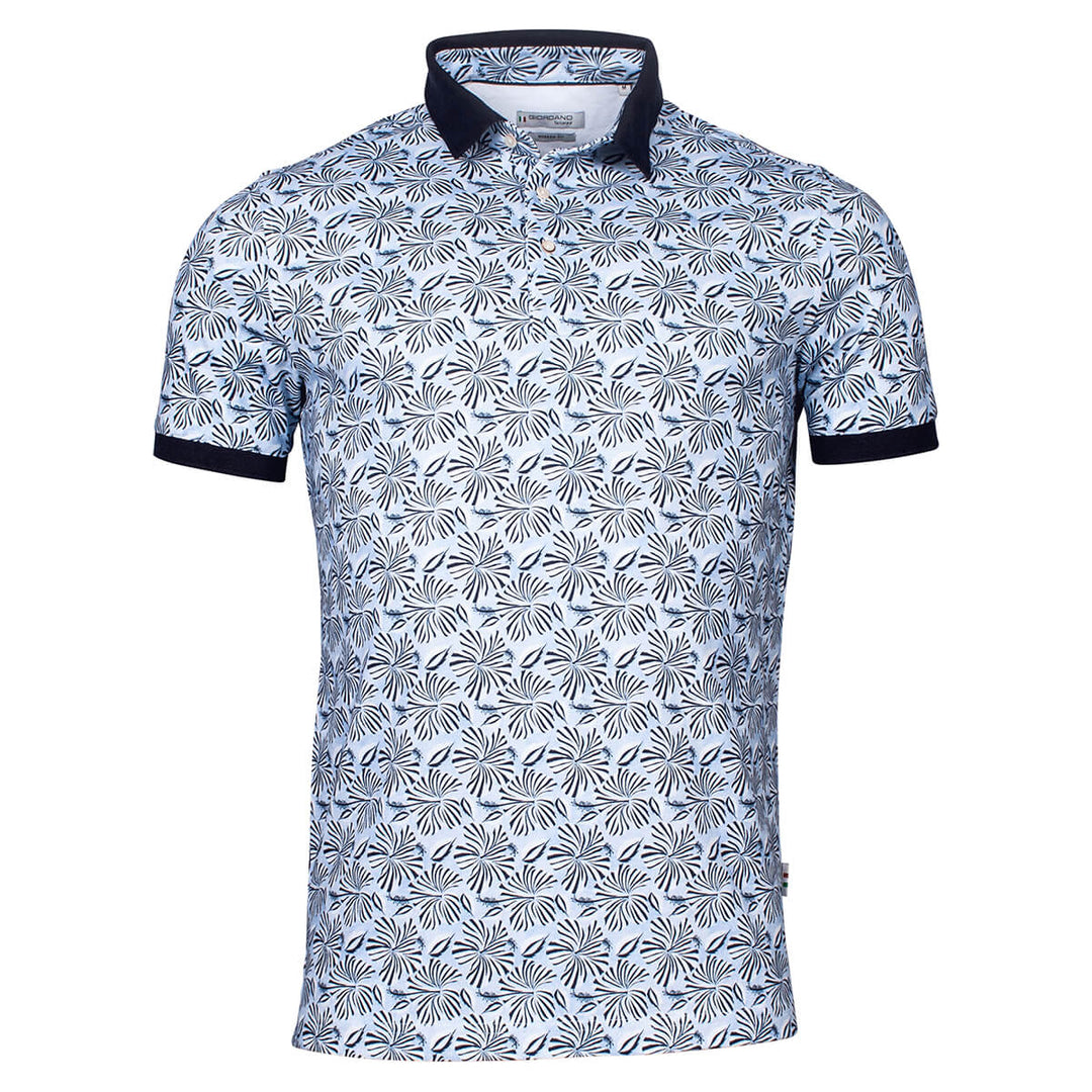 Giordano 116586-61 Blue Flower Print Short Sleeve Polo Shirt - Baks Menswear