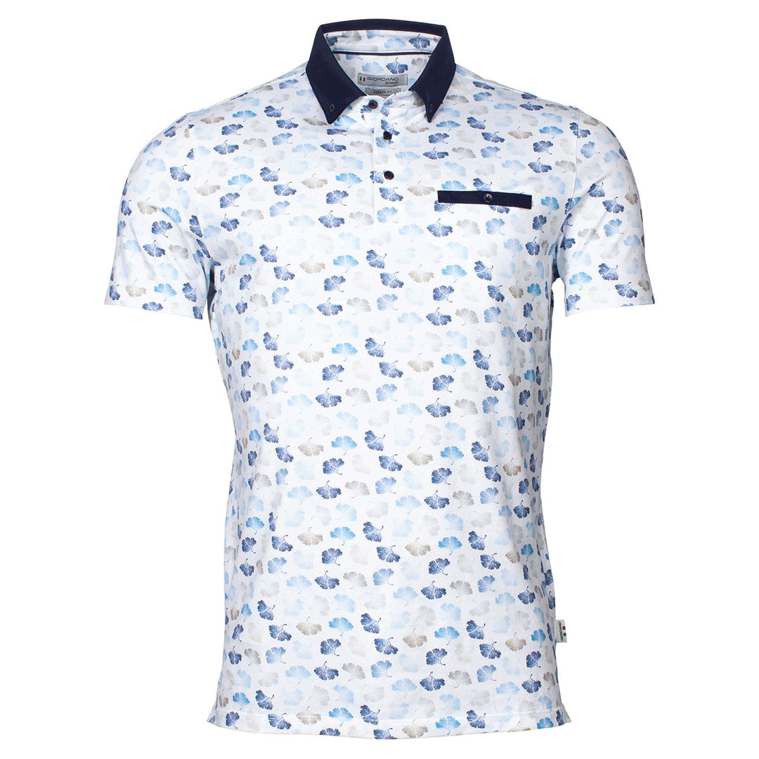 Giordano 116596 81 White Navy Beige Leaf Print Polo Shirt - Baks Menswear Bournemouth