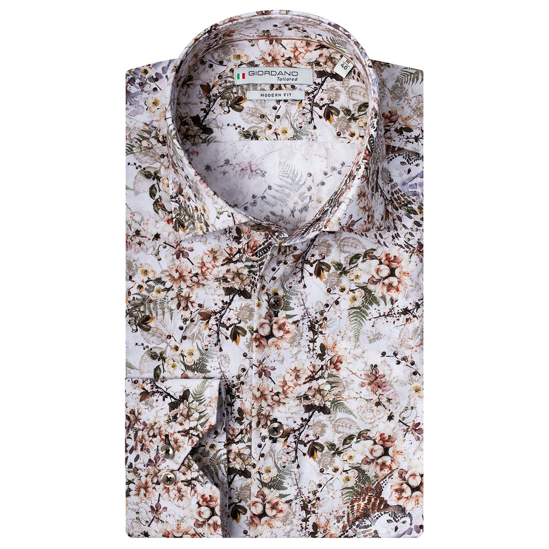 Giordano 207819-11 Cream Floral Long Sleeve Shirt