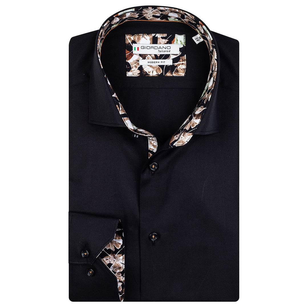 Giordano 207824-90 Black Long Sleeve Shirt - Baks Menswear Bournemouth