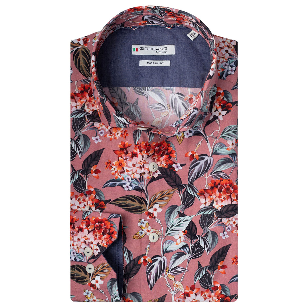 Giordano 207835-50 Rose Pink Print Long Sleeve Shirt