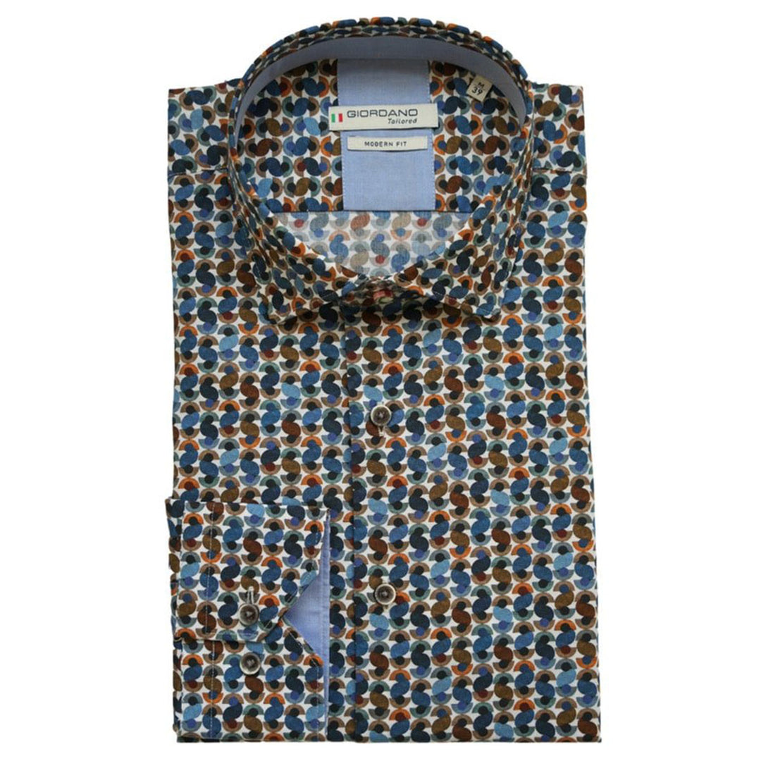 Giordano 227825 60 Blue Print Long Sleeve Shirt - Baks Menswear Bournemouth