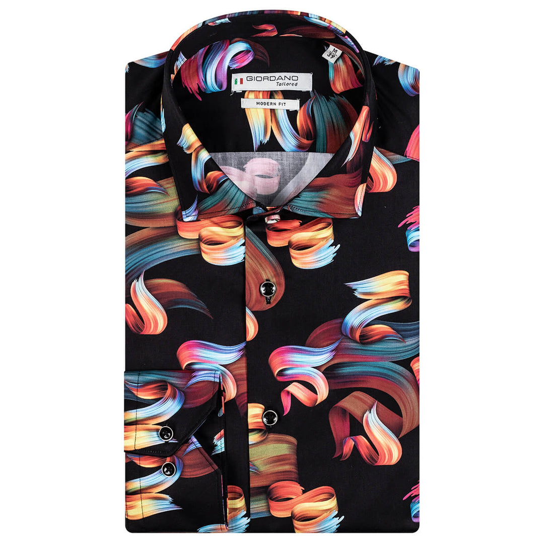 Giordano 227855 90 Black Multi Ribbon Print Mens Shirt - Baks Menswear