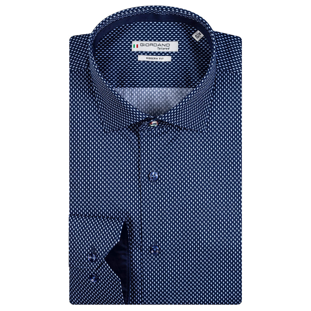 Giordano 227856 60 Blue Diamond Print Long Sleeve Shirt - Baks Menswear