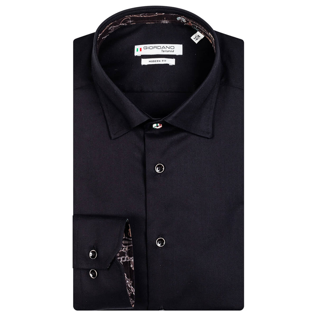 Giordano 227862 Black Cotton Long Sleeve Shirt - Baks Menswear