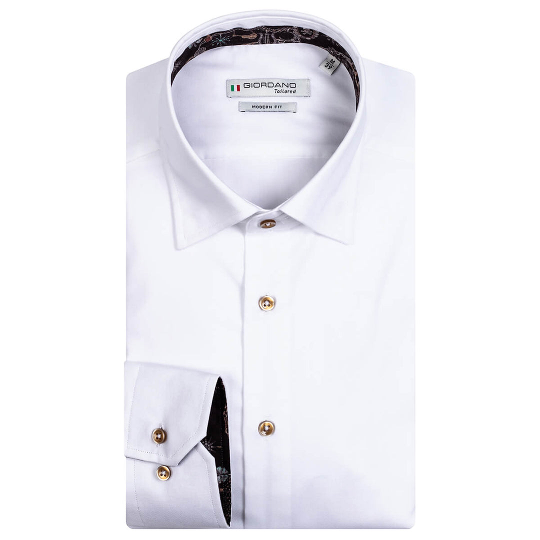 Giordano 227862 White Cotton Long Sleeve Shirt - Baks Menswear